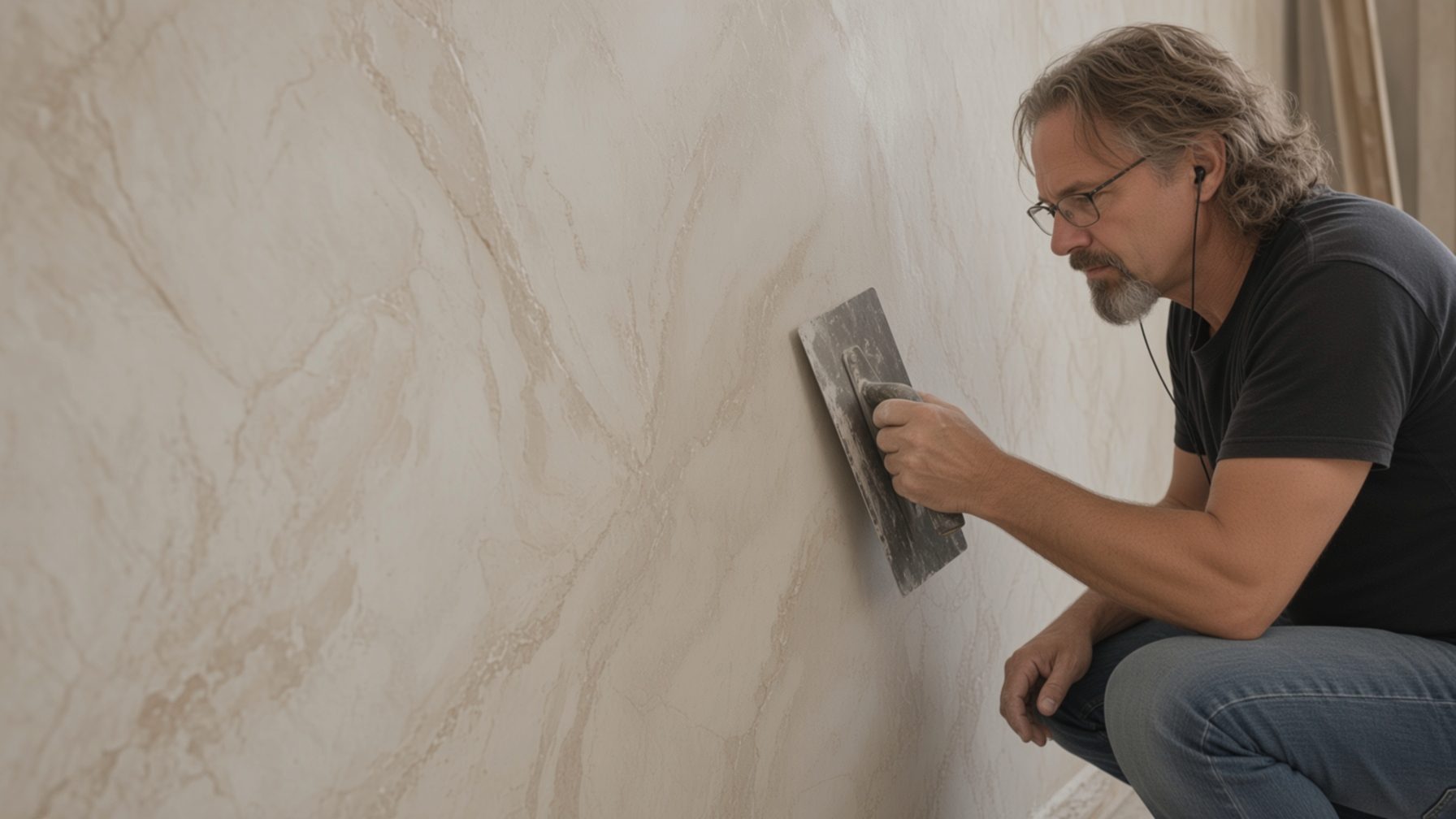 Ronald Layman applying Venetian plaster (grasello) with a steel trowel